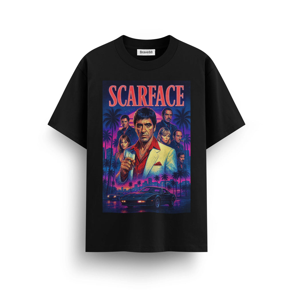 Мъжка овърсайз тениска BRAVE – Scarface Miami Nights streetwear  | Brave88