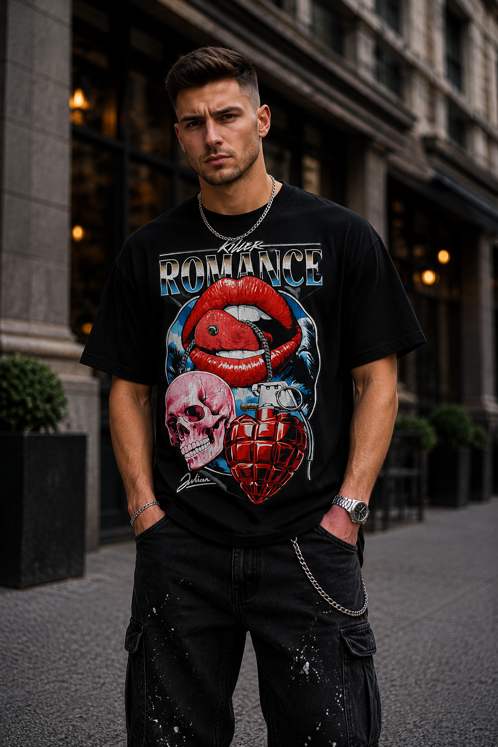 Мъжка овърсайз тениска BRAVE – Red Lips Urban Art Tee streetwear  | Brave88