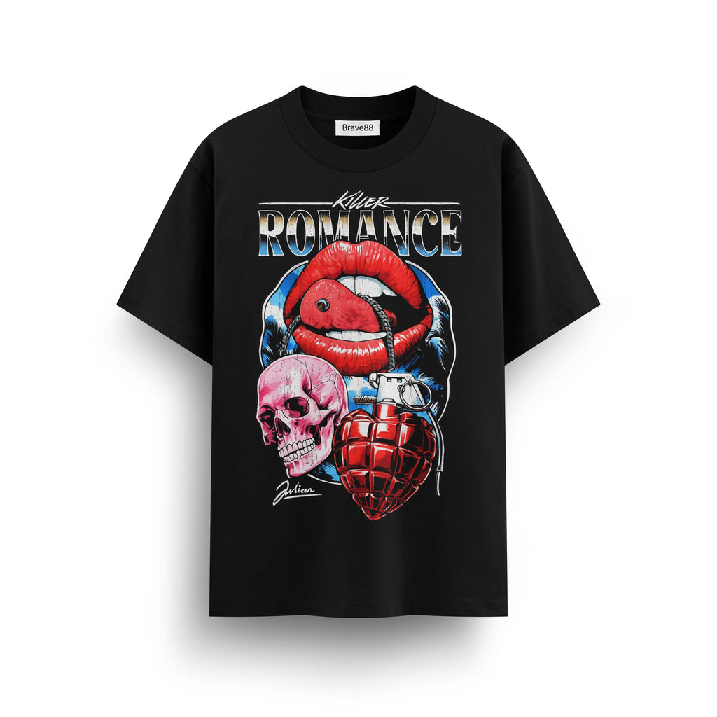 Мъжка овърсайз тениска BRAVE – Red Lips Urban Art Tee streetwear  | Brave88