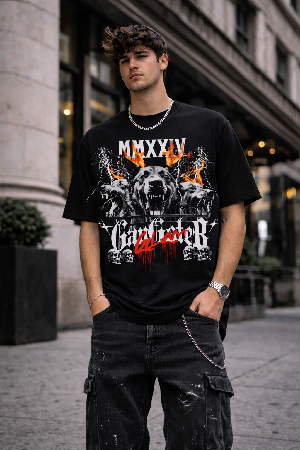 Мъжка овърсайз тениска  Dog Gang с streetwear принт | Brave88