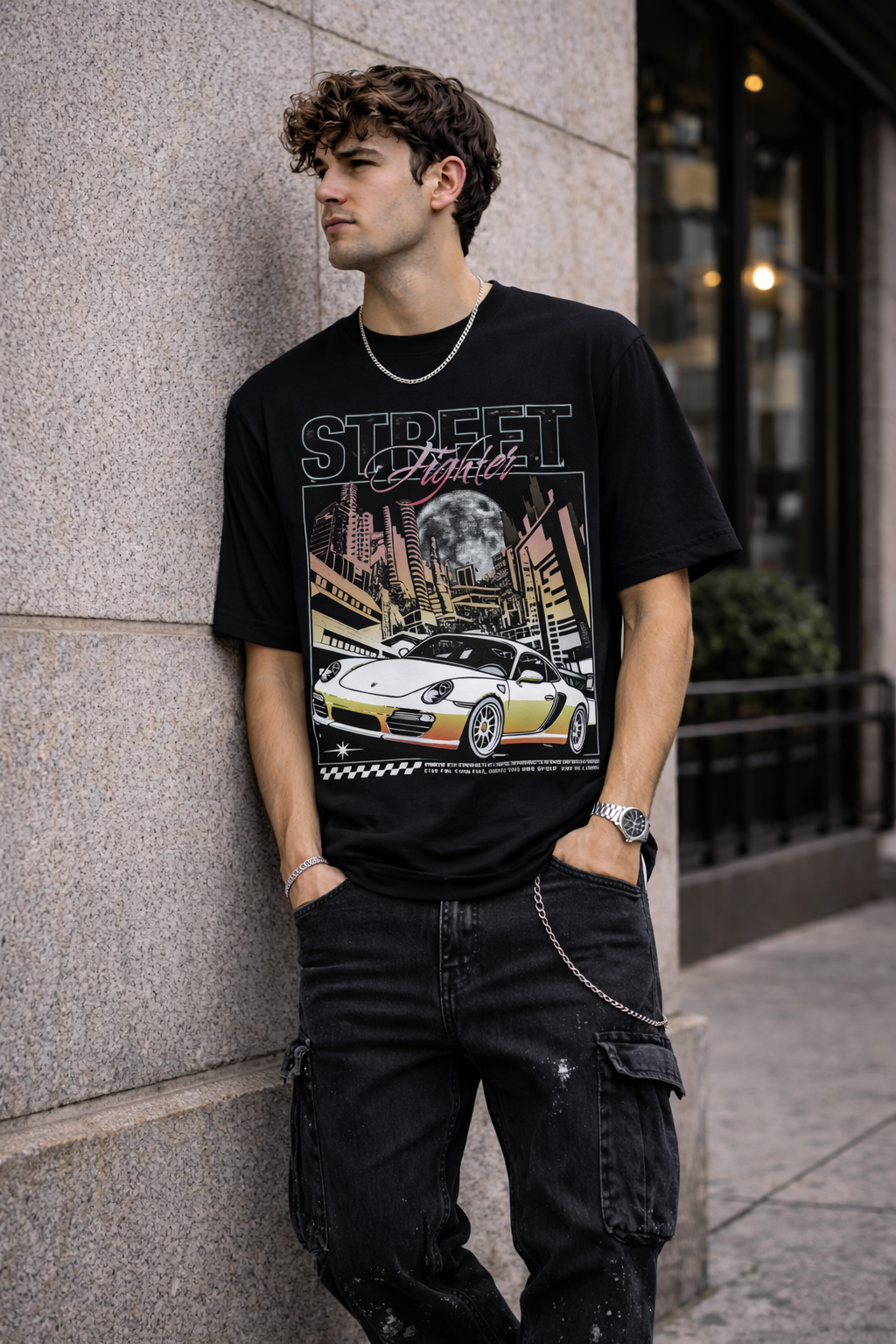 Мъжка овърсайз тениска Midnight Racer – streetwear  | Brave88