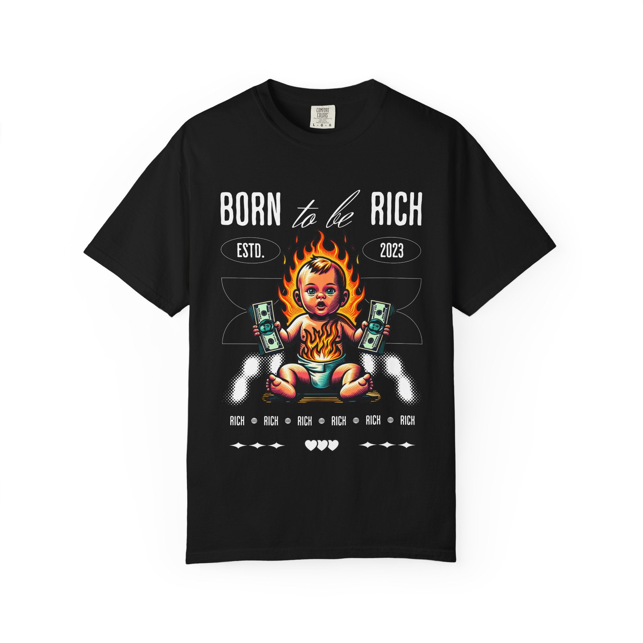 Мъжка овърсайз тениска  Born To Be Rich  – streetwear  | Brave88