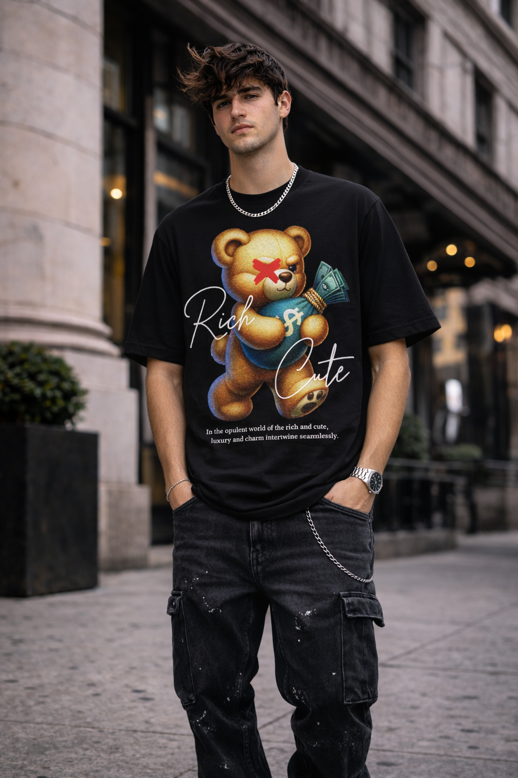 Мъжка овърсайз тениска Rich & Cute  – streetwear  | Brave88