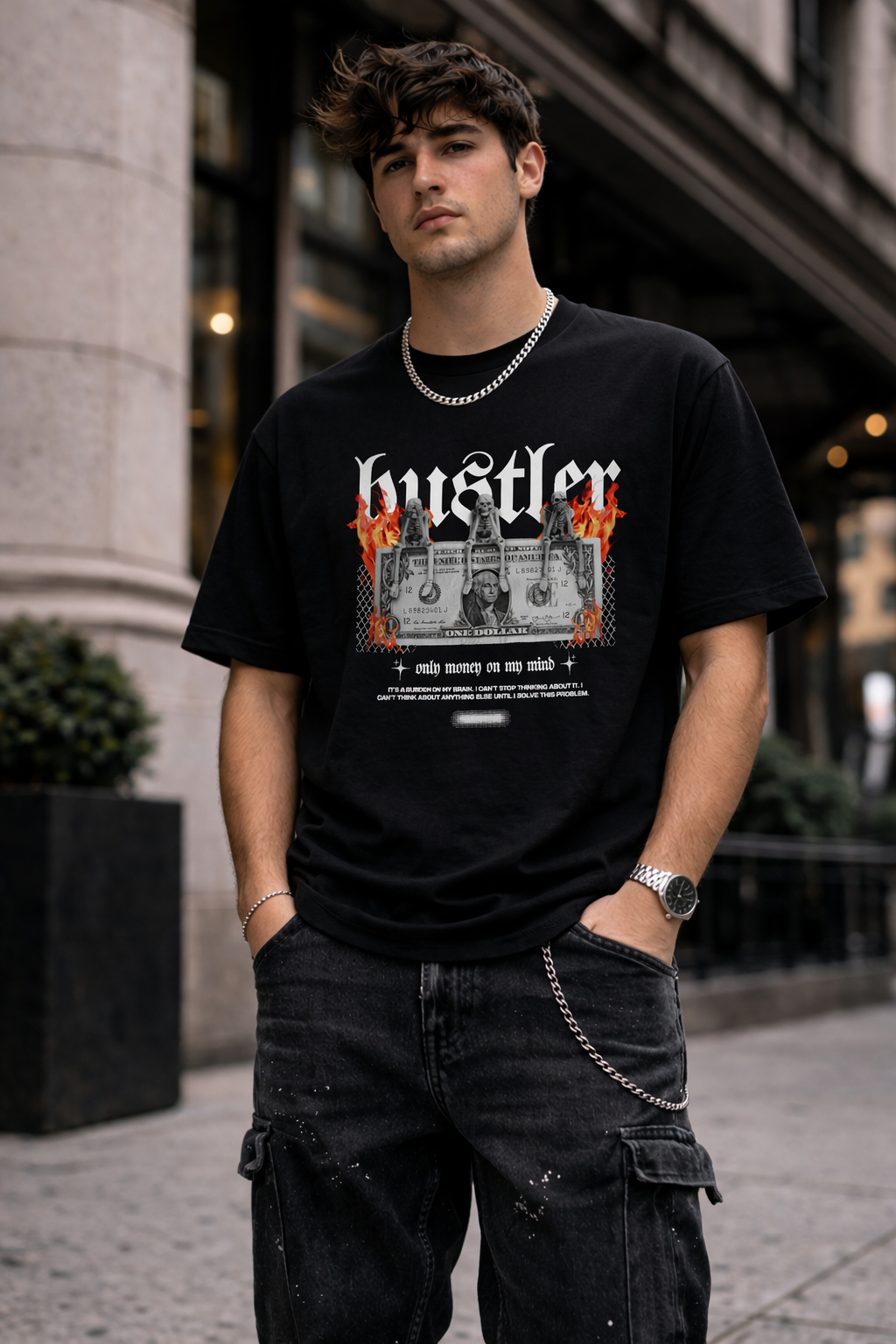 Мъжка овърсайз тениска Hustle Vision  – streetwear  | Brave88