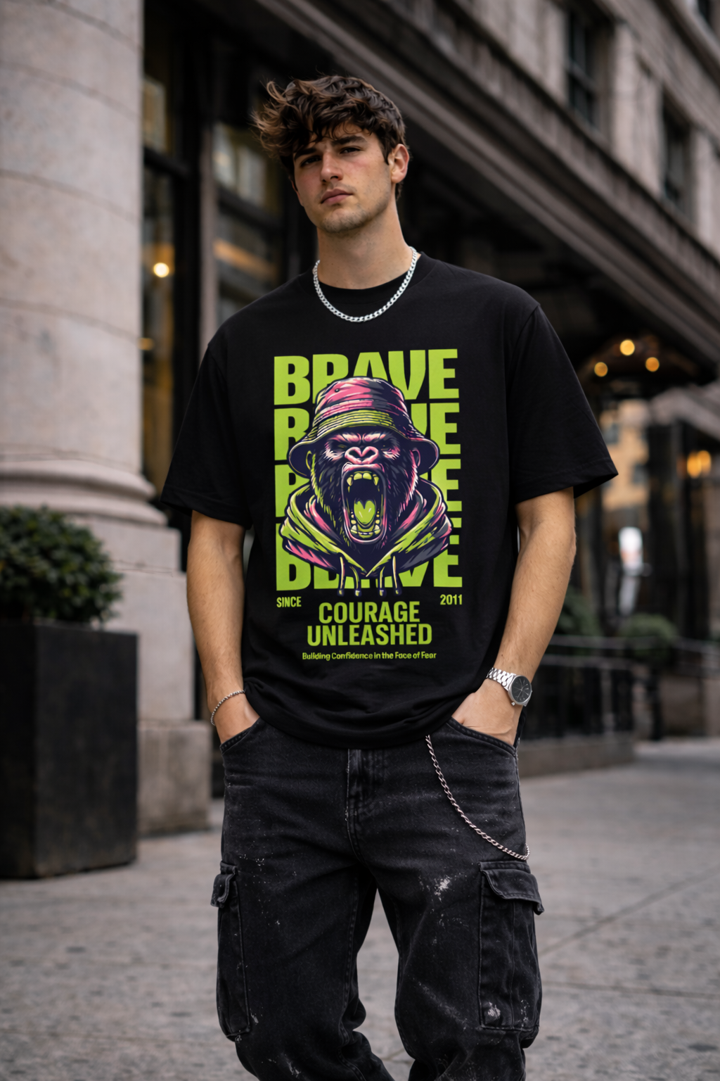 Мъжка овърсайз тениска Brave Gorilla – streetwear  | Brave88