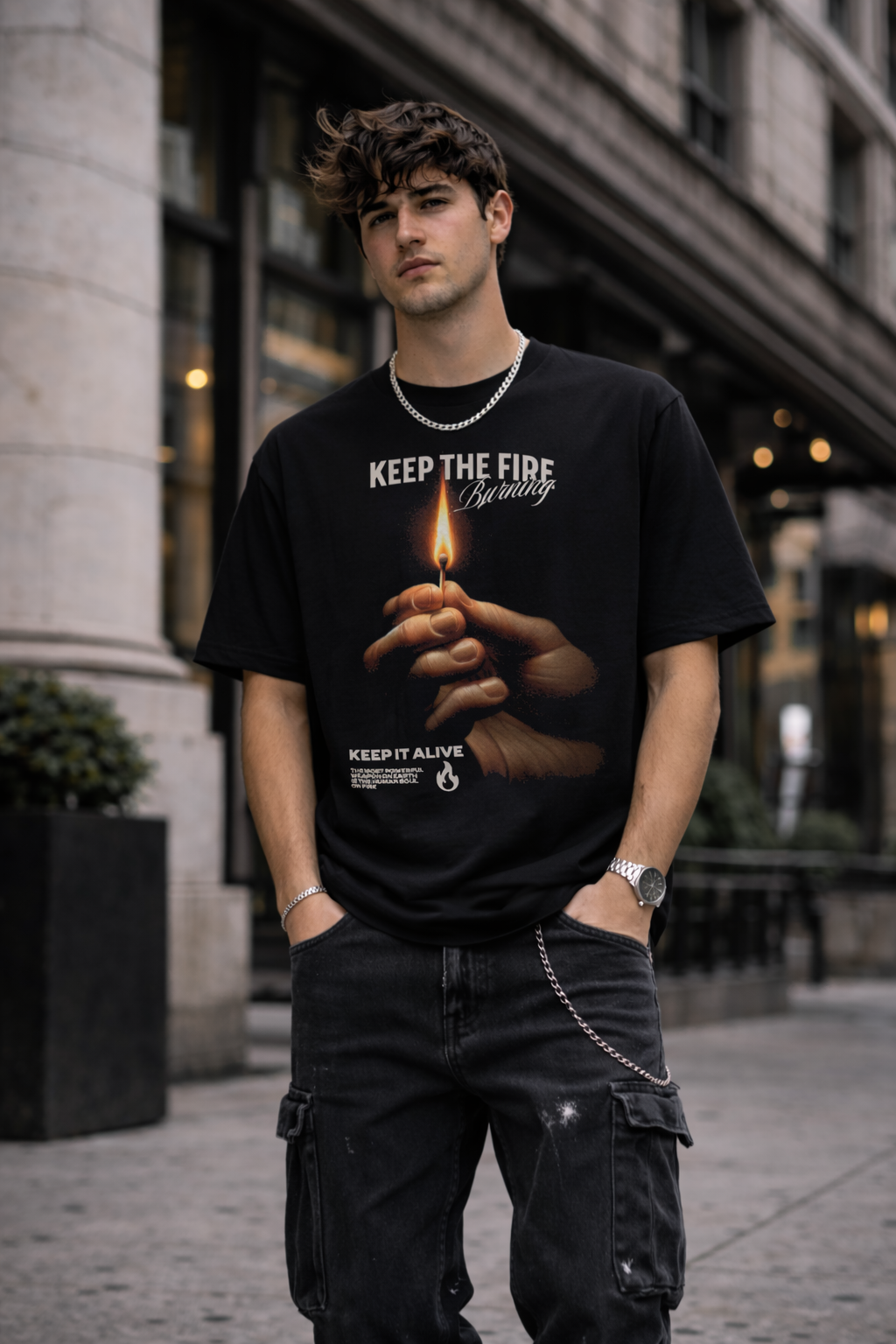 Мъжка овърсайз тениска Keep the Fire – streetwear  | Brave88
