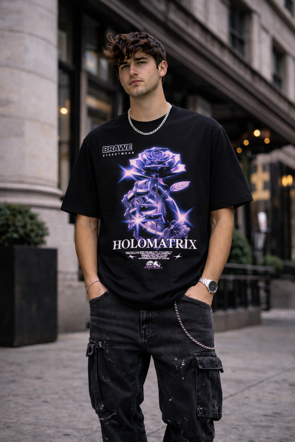 Мъжка овърсайз тениска Neon Rose Vision – streetwear  | Brave88