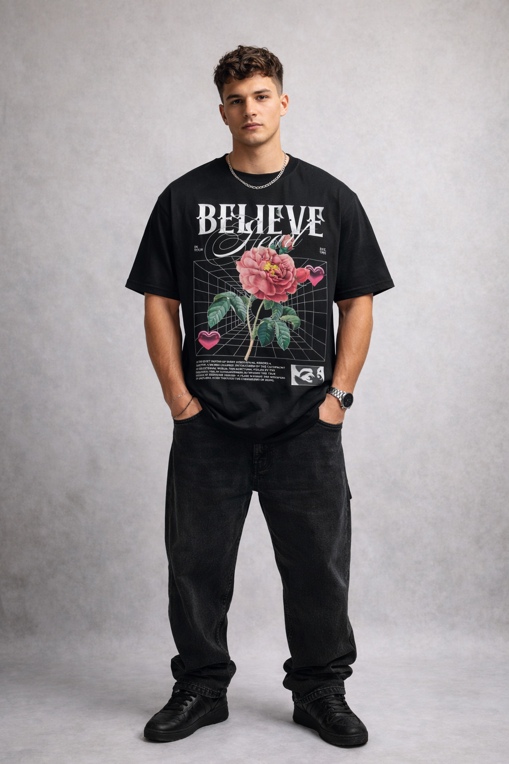 Мъжка овърсайз тениска Believe с цветен streetwear принт | Brave88