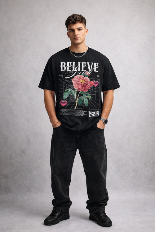 Мъжка овърсайз тениска Believe с цветен streetwear принт | Brave88
